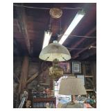 Antique Brass Oil Lamp with Glass Shade and Comple