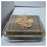 Rectangular Woven Sewing Basket with Blue Satin Li