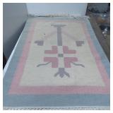 Handwoven Wool Area Rug with Fringe and Geometric