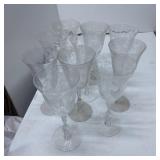 10 Clear Etched Glass Goblets with Intricate Desig
