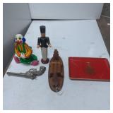 Decorative Items Including Tray, Wooden Figurines,