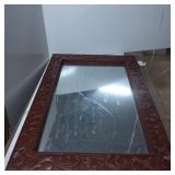 Rectangular Wall Mirror with Ornate Wooden Frame,