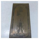 Engraved Brass Printing Plate With Figure and Arch