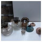 Three Glass Oil Lamp Bases With Metal Burners and
