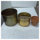 Three Decorative Planters in Brass and Terracotta