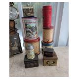 Decorative Vintage-Style Tin Containers and Advert