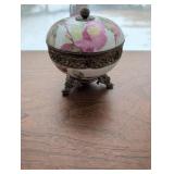 Antique Porcelain Powder Jar with Floral Design an