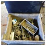 Wooden Box Containing Assorted Vintage Metal Tools