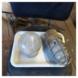 Industrial Cage Light Fixture with Glass Globe