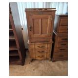 Two Side Tables: Oak Icebox-Style Cabinet and Fren