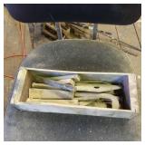 Wooden Box Containing Various Vintage Metal Tool B