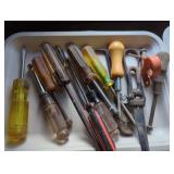 Hand Tools Including Screwdrivers, Saw Blade, and