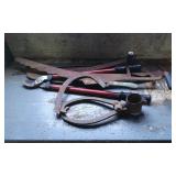 Rusted Hand Tools Including Pruners, Blades, and S