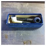 Vintage White and Black Smoking Pipes in Blue Box