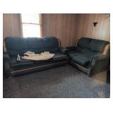 Mid-Century Couch and Loveseat with Wood Accents