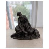 Cast Bronze Sculpture Depicting a Woman and Lion