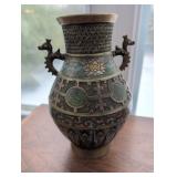 10-Inch Decorative Metal Vase with Dragon Handles