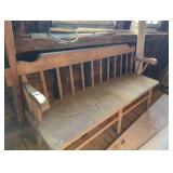 Wooden Bench with Spindle Back and Armrests, 60 in