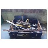 Hand Tools and Saw Blades in Cardboard Box