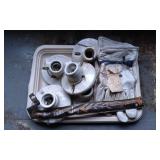 Porcelain Light Socket Fixtures, Gloves, and Metal