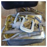 Vintage Metal Hand Tools and Clamps in Metal Tray