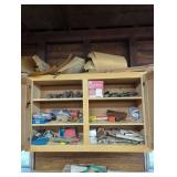Wooden Cabinet with Contents Including Sander, Sco