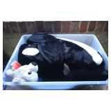 Plastic Storage Bin Containing Stuffed Plush Whale