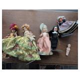 Five Miniature Handcrafted Dolls in Various Outfit