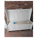 White Painted Wood Entryway Bench with High Back