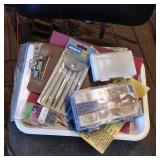 Crafting and Office Supplies on Plastic Tray
