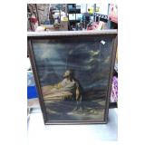 Religious Print of Christ in Wooden Frame