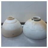 Two White Glass Ribbed Light Fixture Shades