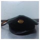 Military-style Cap With Emblem and Leather Strap