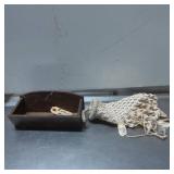 Wooden Tray and Knotted Rope Bag with Shell Embell