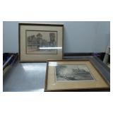 Framed European Cityscape Engravings in Wooden Fra