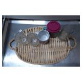 Drinking Glasses with Wicker Tray and Themed Ceram