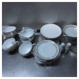 Gold Trimmed Porcelain Dinnerware Set with Serving