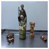 Wooden Carved Figurines Including Nativity Set