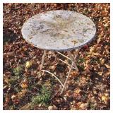 Metal Round Table with Folding Legs and Wear-Aged