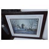 Framed Landscape Print Depicting a Monument and To
