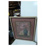 Framed Floral Print with Decorative Vase and Cherr