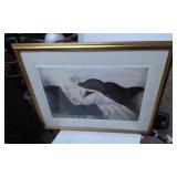 Framed Print Featuring Reclining Woman, Signed by