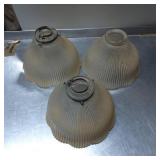 Three Frosted Ribbed Glass Light Shades with Metal