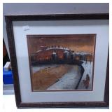 Framed Acrylic Painting of a Snowy River Scene