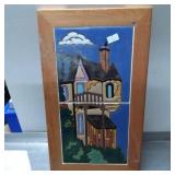 Framed Hand-Painted Ceramic Tile Artwork by Ellay,