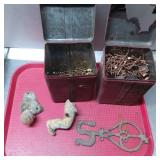 Metal Storage Tins, Assorted Nails, and Hardware C