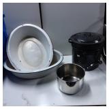 Cookware Lot with Enamelware Basin and Pots