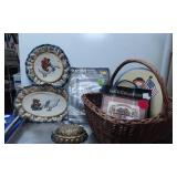 Decorative Basket Lot With Cross-Stitch Projects a