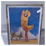 Framed Pin-Up Style Art Print Featuring Woman in Y