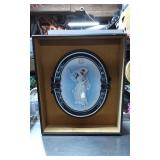 Framed Oval Porcelain Plaque with Hand-Painted Fem